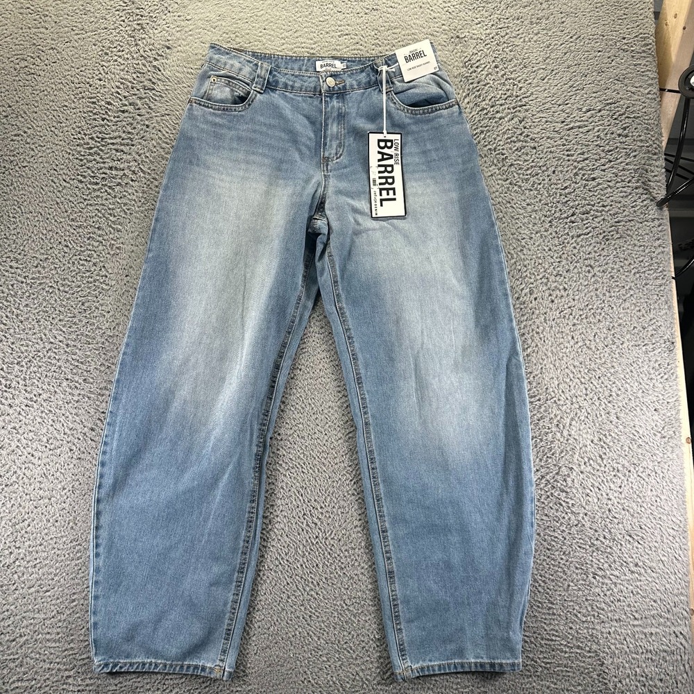 Refuge Jeans Womens 7 Blue Cotton Denim Barrel Tapered Leg Baggy Low-Rise‎ Faded